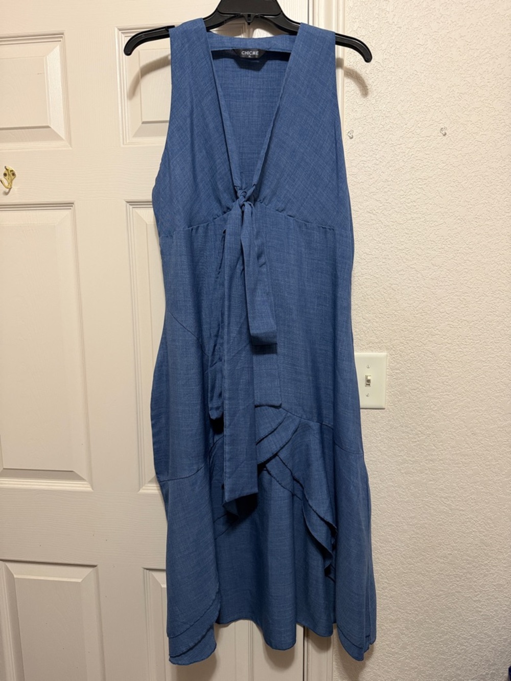 Chime's Blue Sleeveless Tie-Front Midi Dress